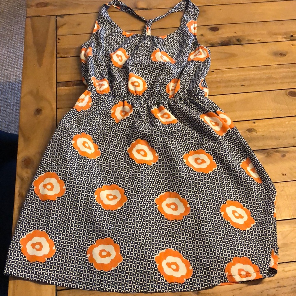 Tulle Orange + Blue Floral Print Fit + Flare Dress